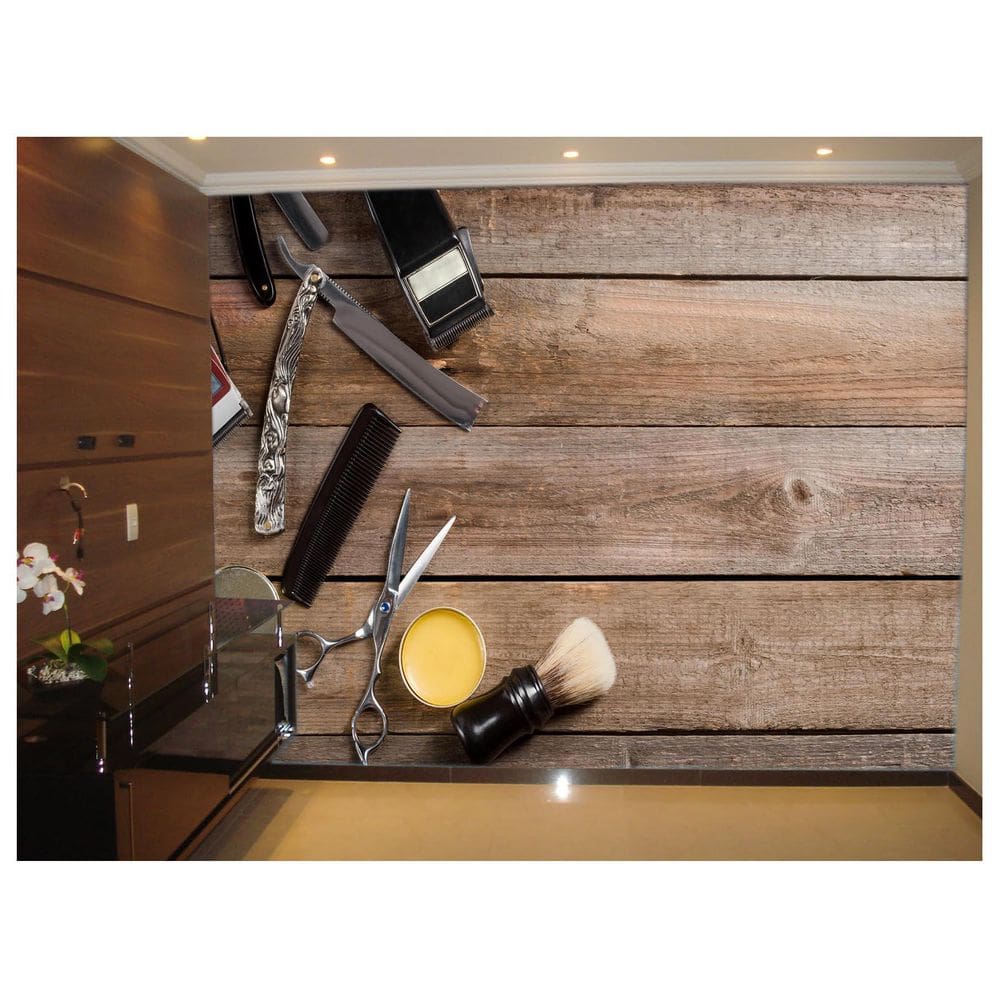 Papel De Parede Barbearia Retrô 3D Brb07