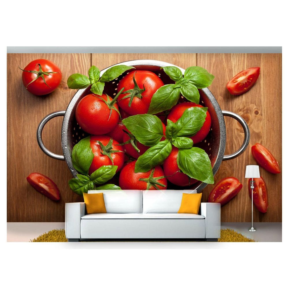 Papel De Parede Tomates Manjericão Tijela 3D Al220