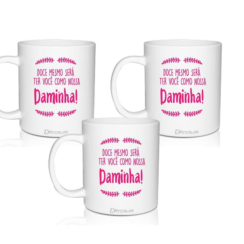 Kit 3 Canecas Convite Personalizadas Daminha