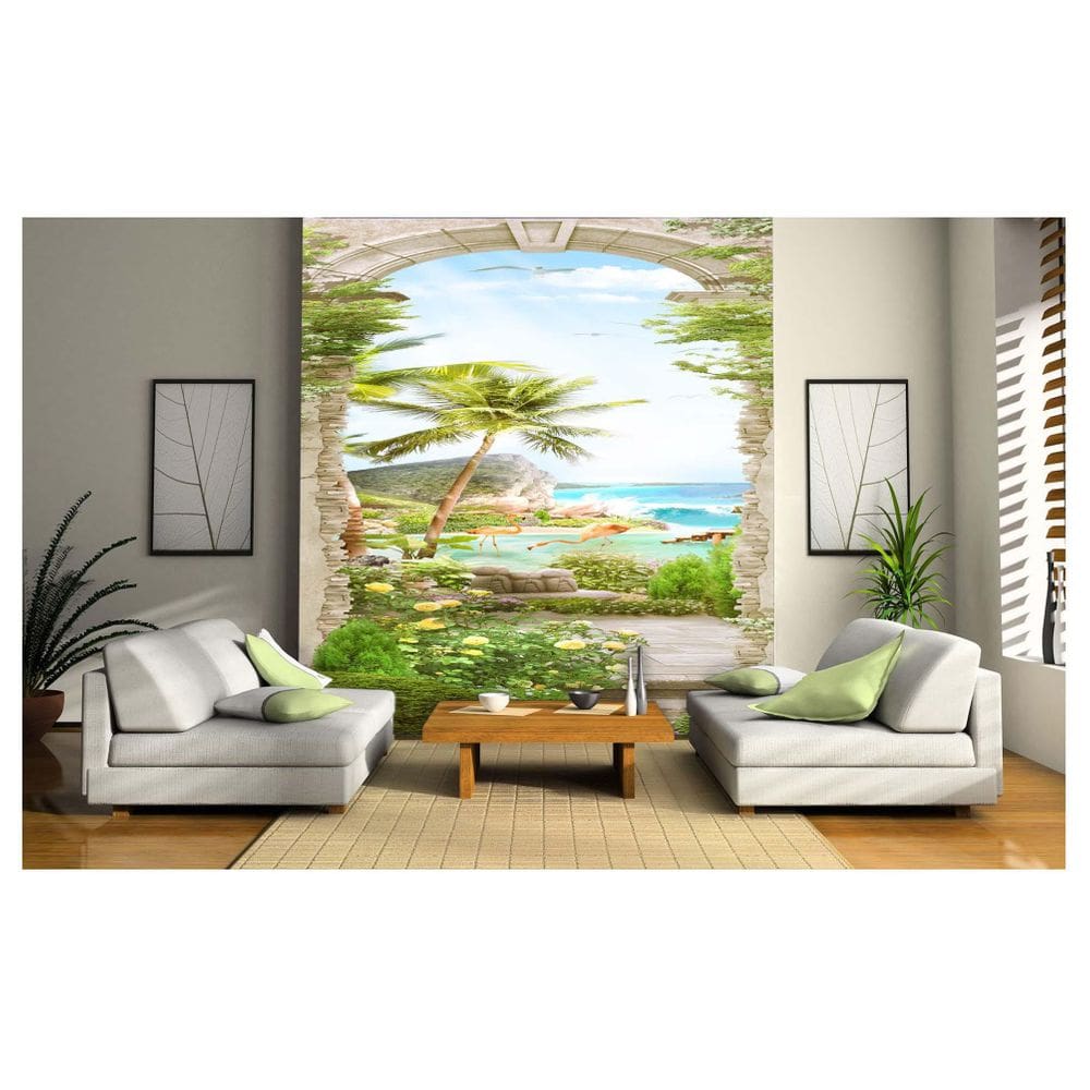 Papel De Parede Paisagem Mar Arco Flamingo 3D Dav30