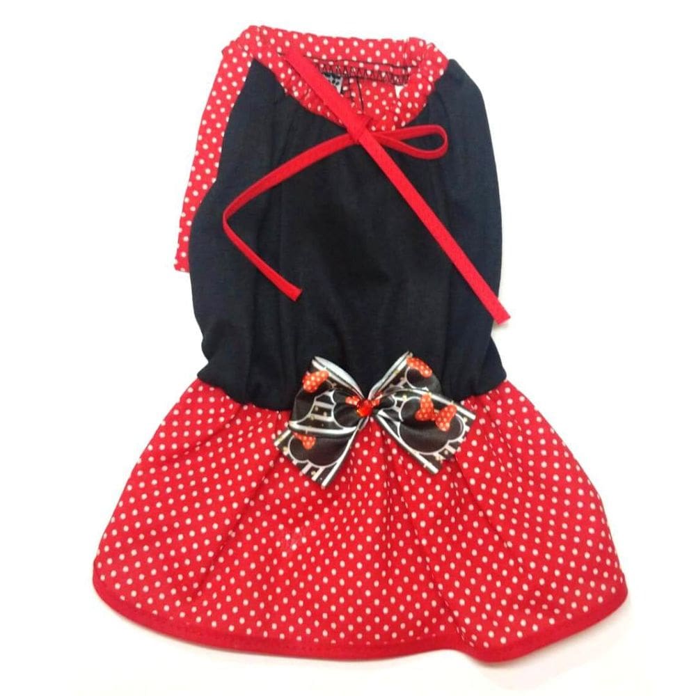 Vestido De Verão Para Cachorro -Preto Com Laço Da Minnie - M