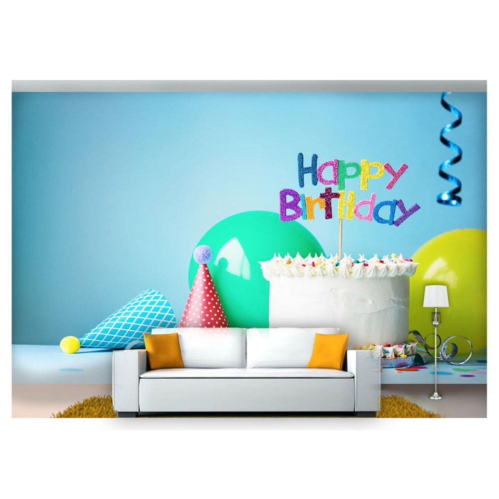 Papel De Parede Bolo Azul Festa Decorativo 3D Al169