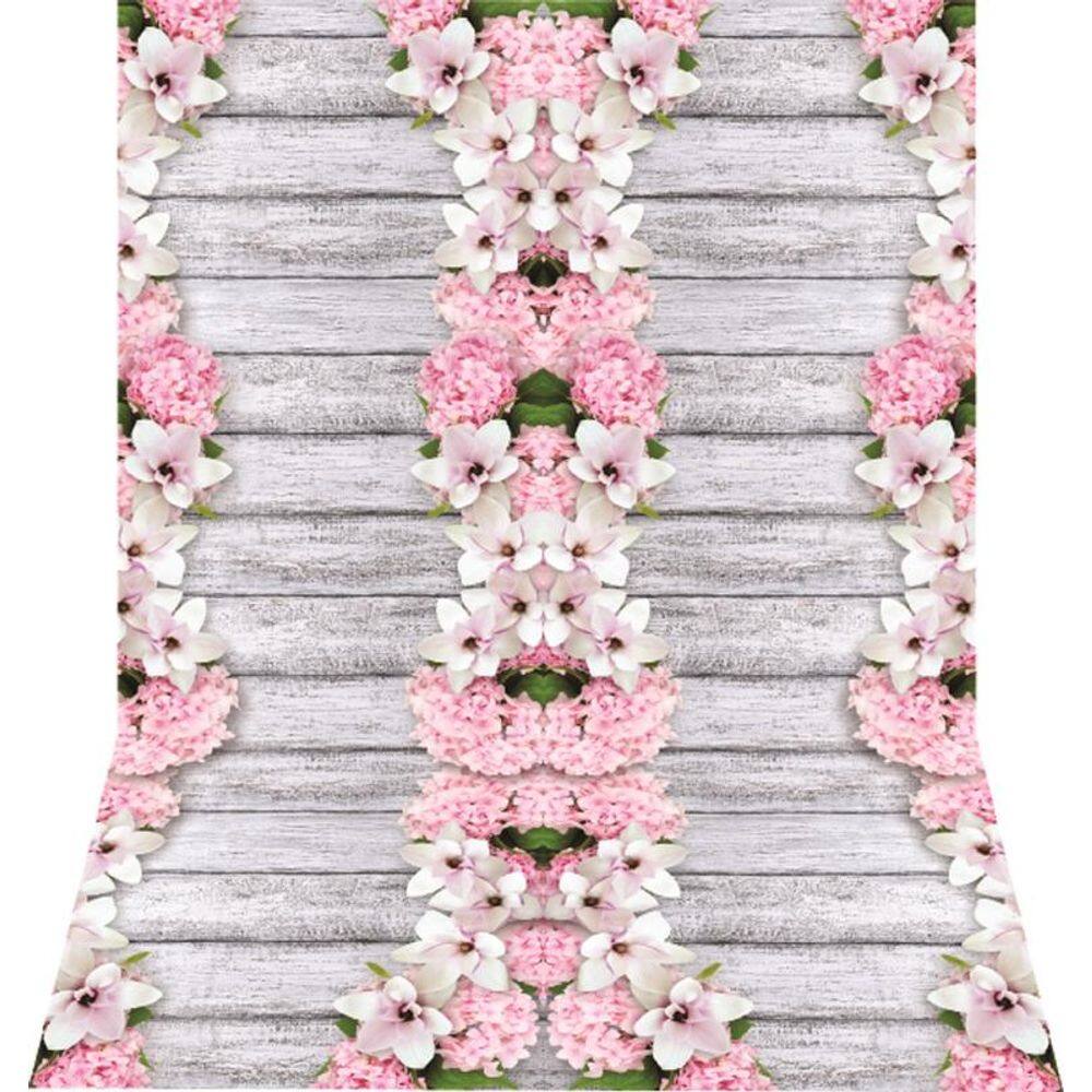 Fundo Fotográfico Em Tecido Newborn Flores Na Madeira 1,50X2,20