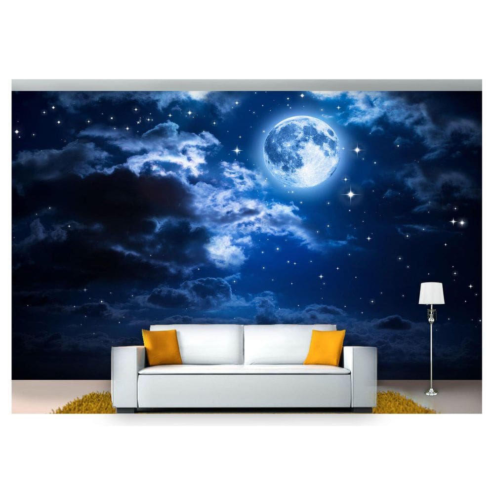 Papel De Parede Lua Noite Nuvens Estrelas 3D 7,50m² Lua16