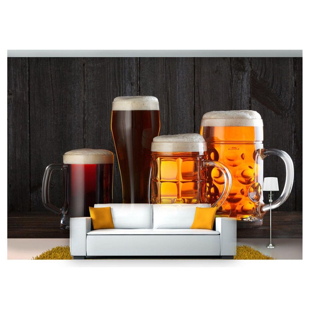 Papel De Parede Cerveja Canecas Madeira 3D Al112