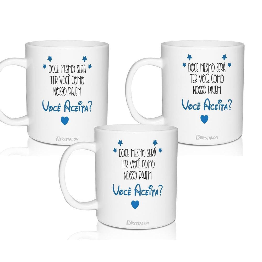 Kit 3 Canecas Convite Personalizadas Para Pajem Voce Aceita