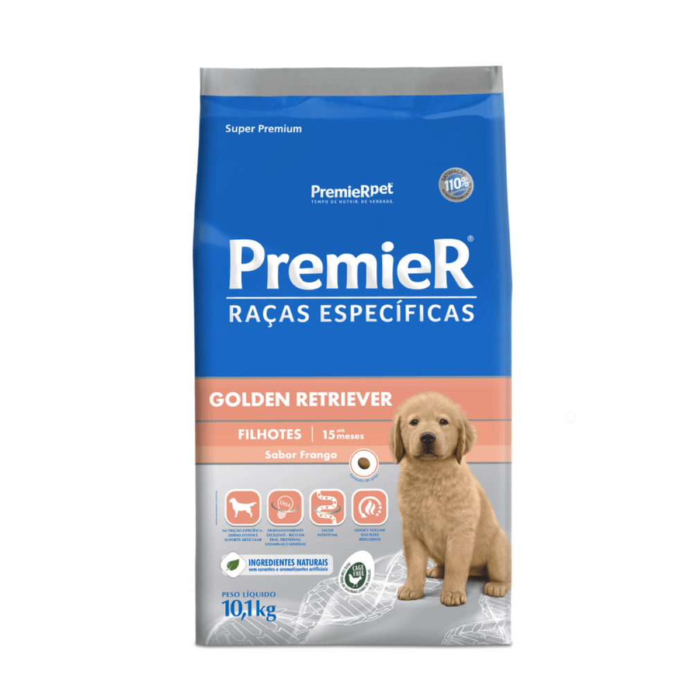 Ração Premier Raças Específicas Cães Golden Retriever Filhotes Frango 10,1kg