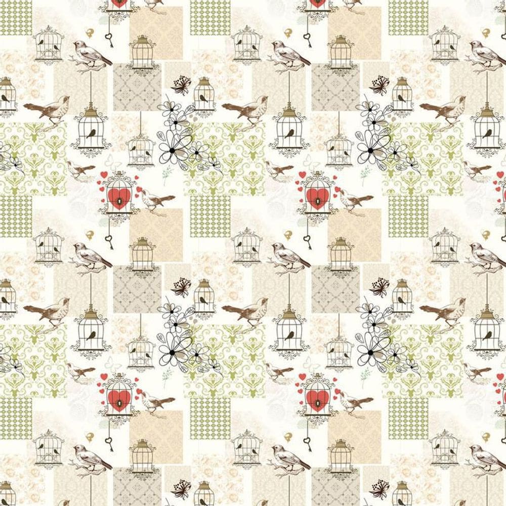 Papel De Parede Pássaros Coração Gaiola Autocolante Lavável