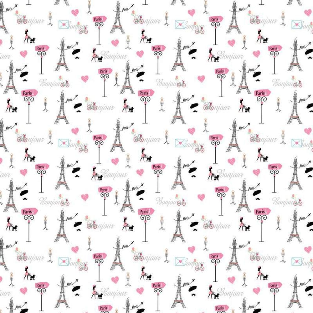 Papel Parede Branco Paris Bonjou Torre Eiffel Carta Coração