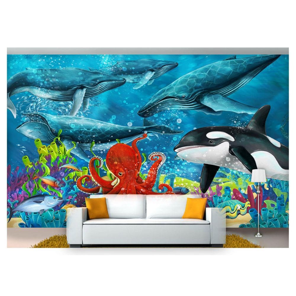 Papel De Parede Fundo Do Mar Baleias Orca 3D 7,50m² Fm85