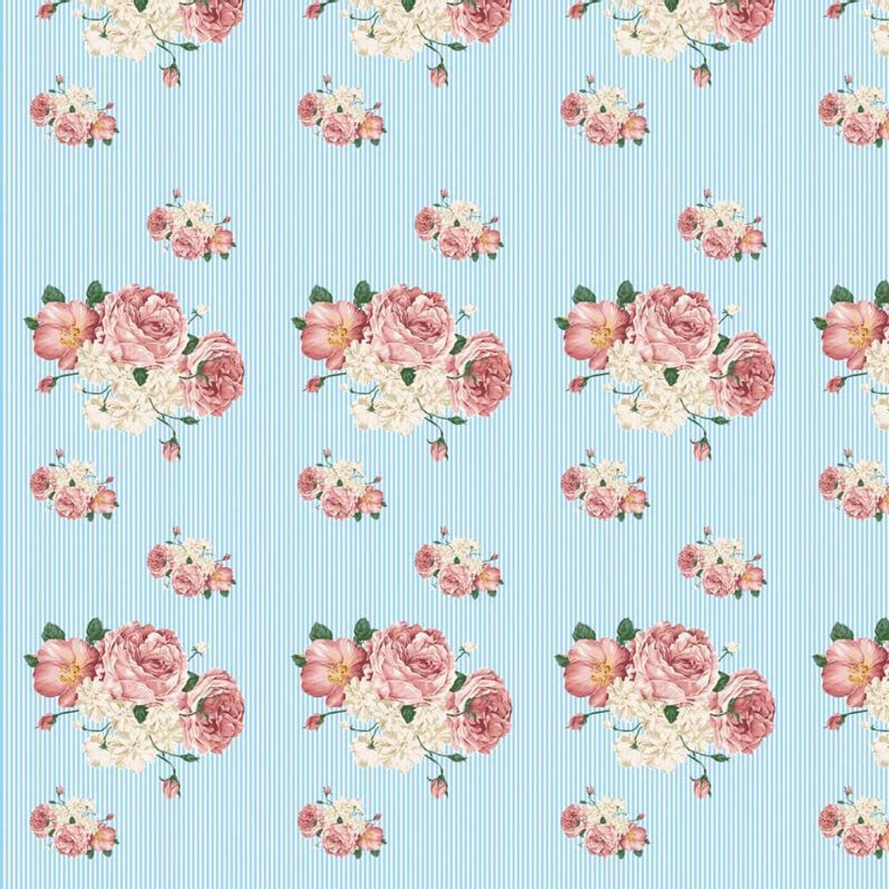 Papel Parede Rosas Com Linhas Azul Autocolante Sala Quarto
