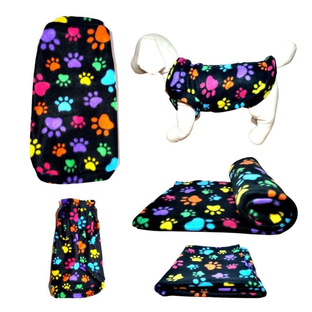 Kit Roupa E Manta Soft Para Cães - Preto Colorido E