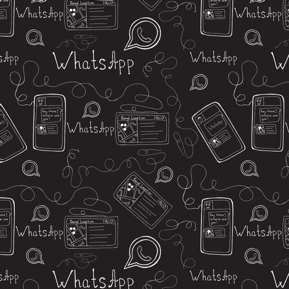 Papel De Parede Adesivo Preto Desenho Whatsapp Decorativo