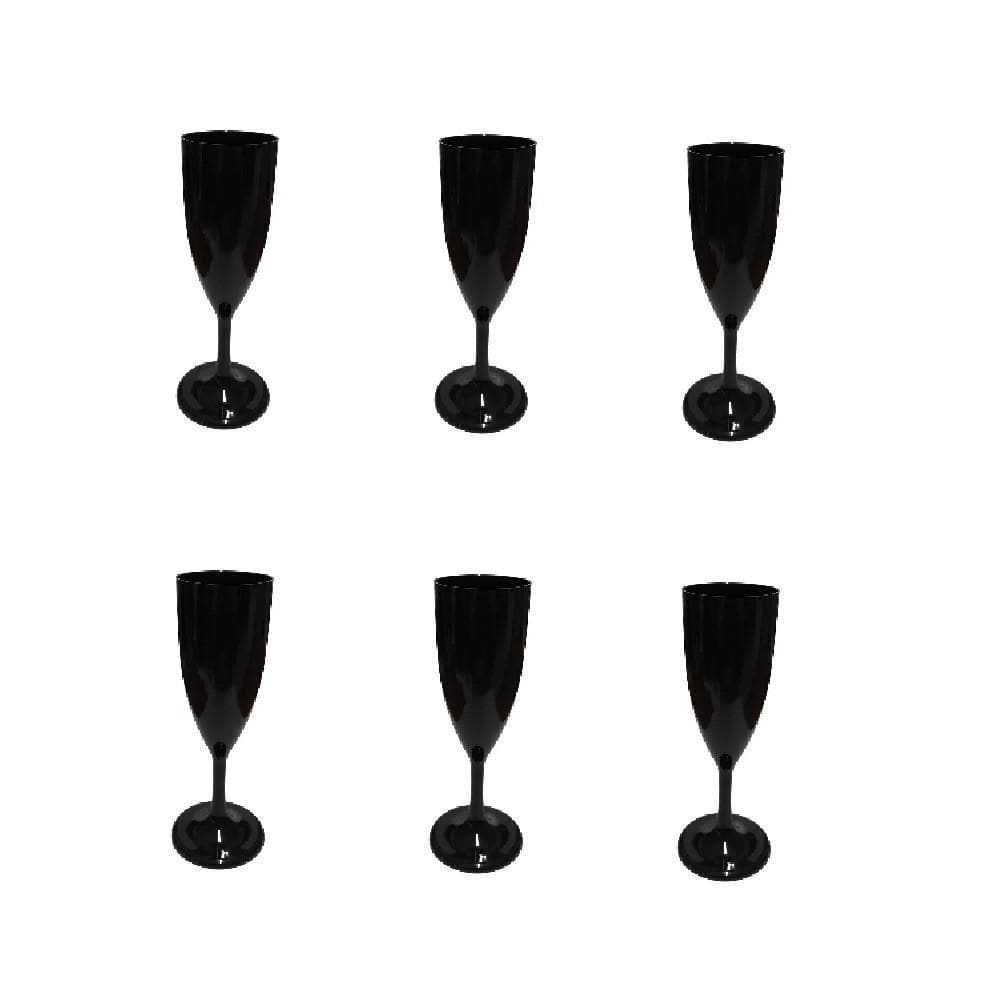 Kit 5 Taças Champanhe Preto Acrílico 140Ml