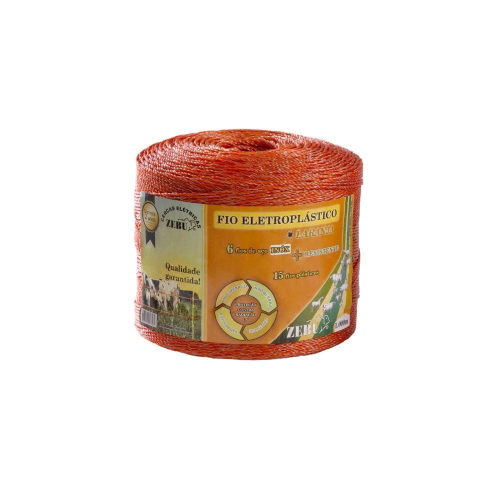 Fio Eletroplástico Rolo 1000m Laranja Leve 2mm Para Cercas Elétricas EP1000 - ZEBU 3138-0
