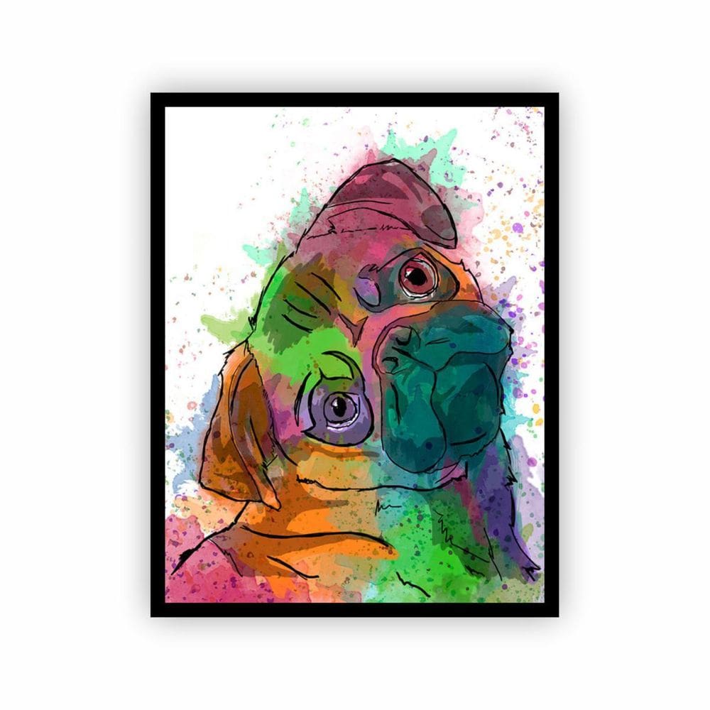 Quadro Pug Cachorro - Animais Decorativo Com Moldura Preta