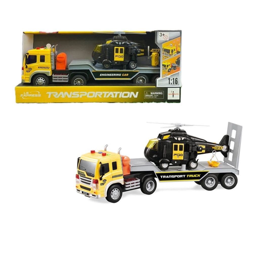 Caminhão Cegonha com Helicóptero 1:16 Luz e Som e Fricção - Brink Center