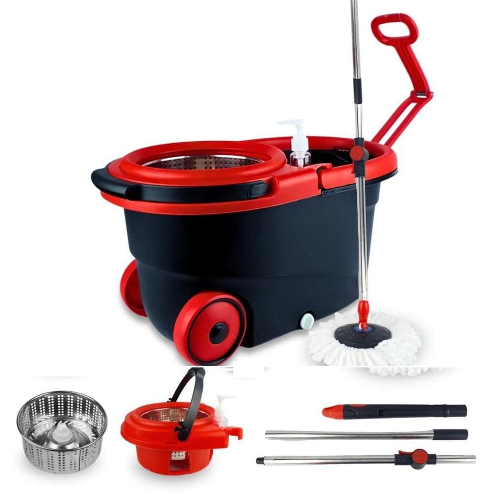 Esfregao Perfect Mop Puxador Balde Cesto Inox Esfregao Profissional Alca Rodas Cabo Retratil Centrifuga Giratoria Vassou