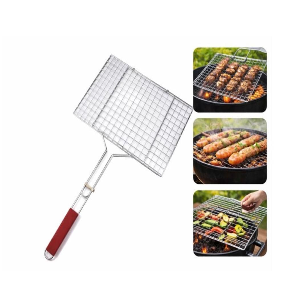 Grelha Dupla Churrasqueira Vira Facil Com Cabo Aramada Hamburguer Multiuso Pao De Alho Peixe Carne Gourmet