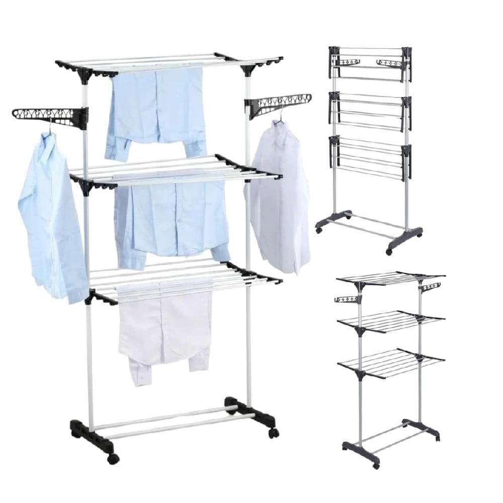 Varal De Chao 4 Andares Cabideiro Dobravel Rodinhas Portatil Arara Secador Estendal Roupas Sapatos Abas Multiuso Lavande
