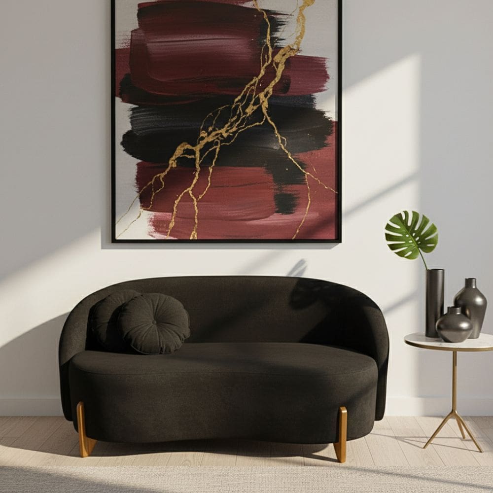 Sofá Orgânico 2 Lugares C/2 Almofadas Curvo Sala Recepção Amsterdã Suede Preto - Montanari`s Decor