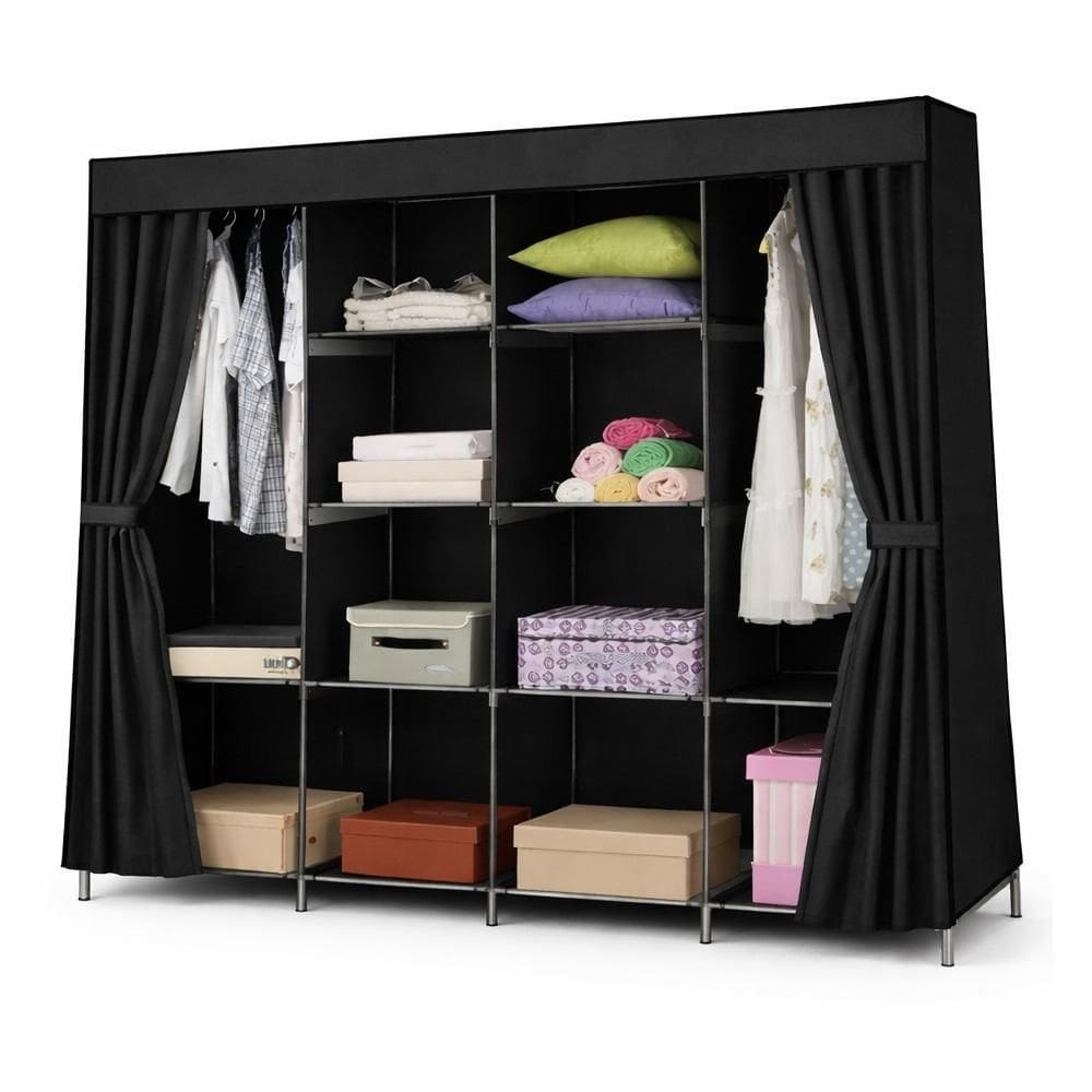 Guarda Roupa Organizador Gigante 12 Prateleira Cabideiro Portatil Quarto Praia Desmontavel Preto