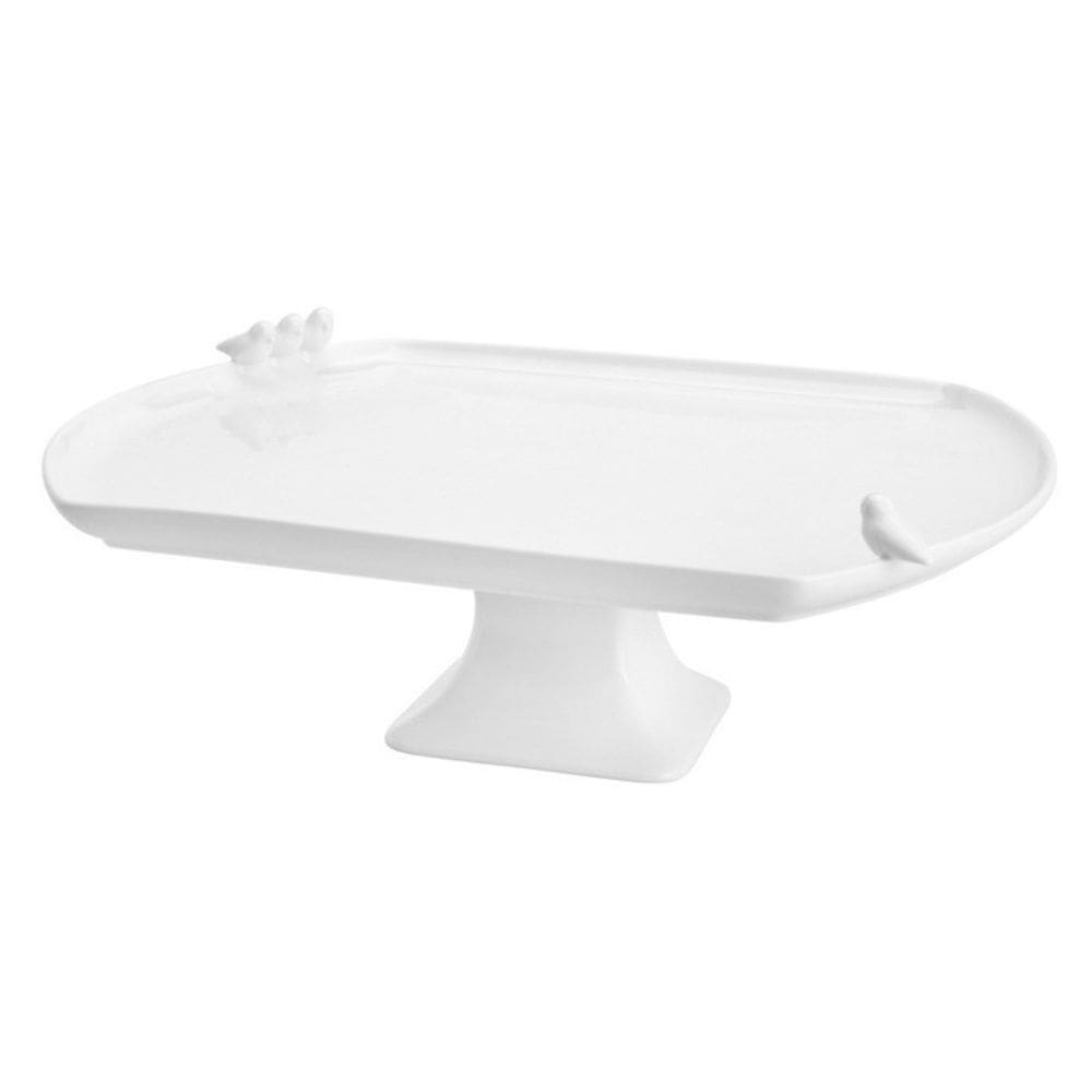 Prato de Porcelana C/Pé para Bolo/Doces Birds Branco 31x29x10cm Wolff