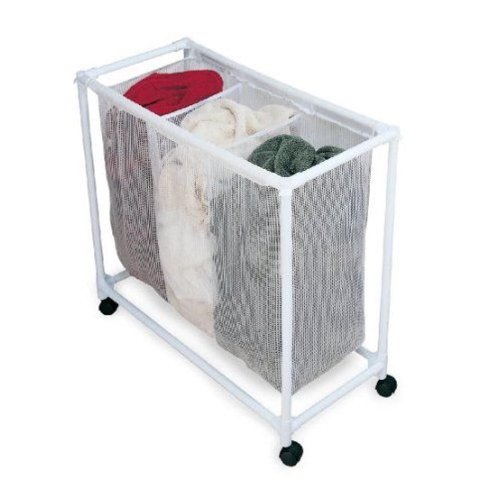 Carrinho Organizador Lavanderia Triplo Cesto De Roupas 3 Divisoes Com Rodinhas Para Casa Hotel Pousada