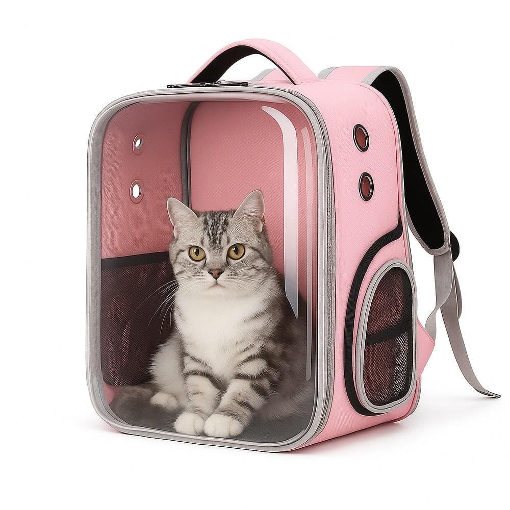 Mochila Para Pet Visor Transparente Estilo Astronauta Bolsa Para Cão Gato Viagem Passeio Ventilada Rosa