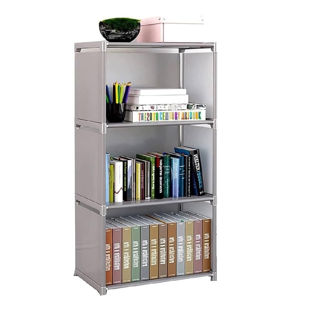 Estante Modular Organizadora Com 4 Prateleiras Multiuso Para Livros Brinquedos Sapateira Quarto Banheiro Cozinha Cinza