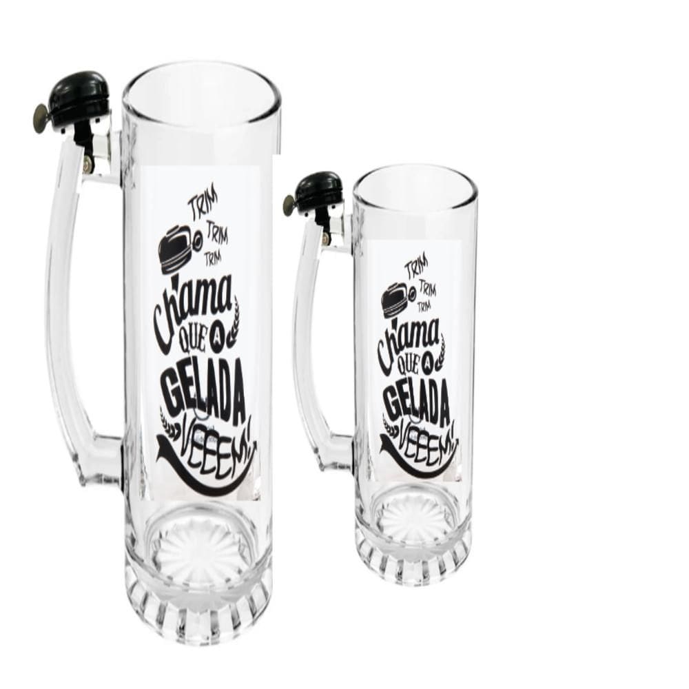 Caneca Chopp Com Sino De Vidro 450Ml Campainha Chama Garcom Ideal Para Cerveja Bar Casa Festa E Presente Divertido Premi