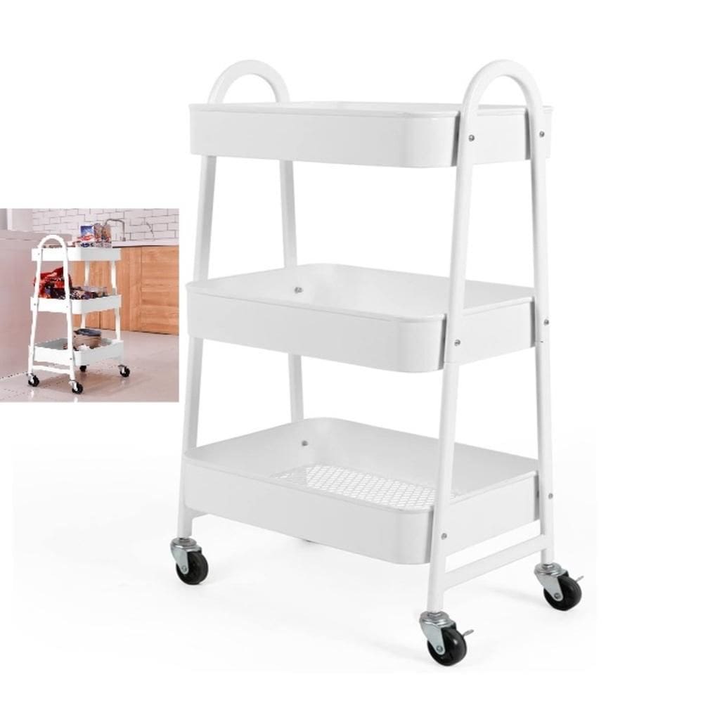 Carrinho Multiuso Organizador 3 Prateleiras Em Aco Branco Sala Cozinha Manicure Profissional