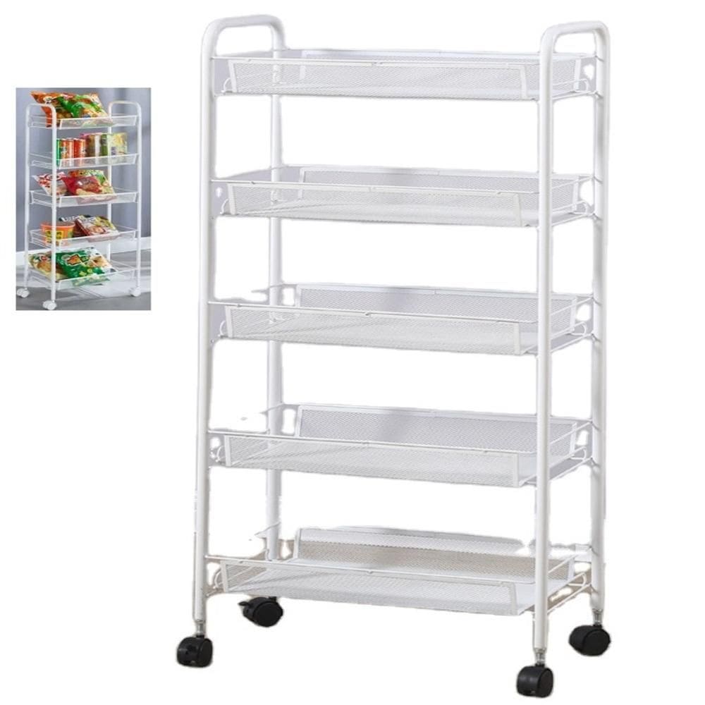 Organizador Grande Carrinho Em Aço 5 Prateleiras Multiuso Casa Escritorio Salao Auxiliar Branco