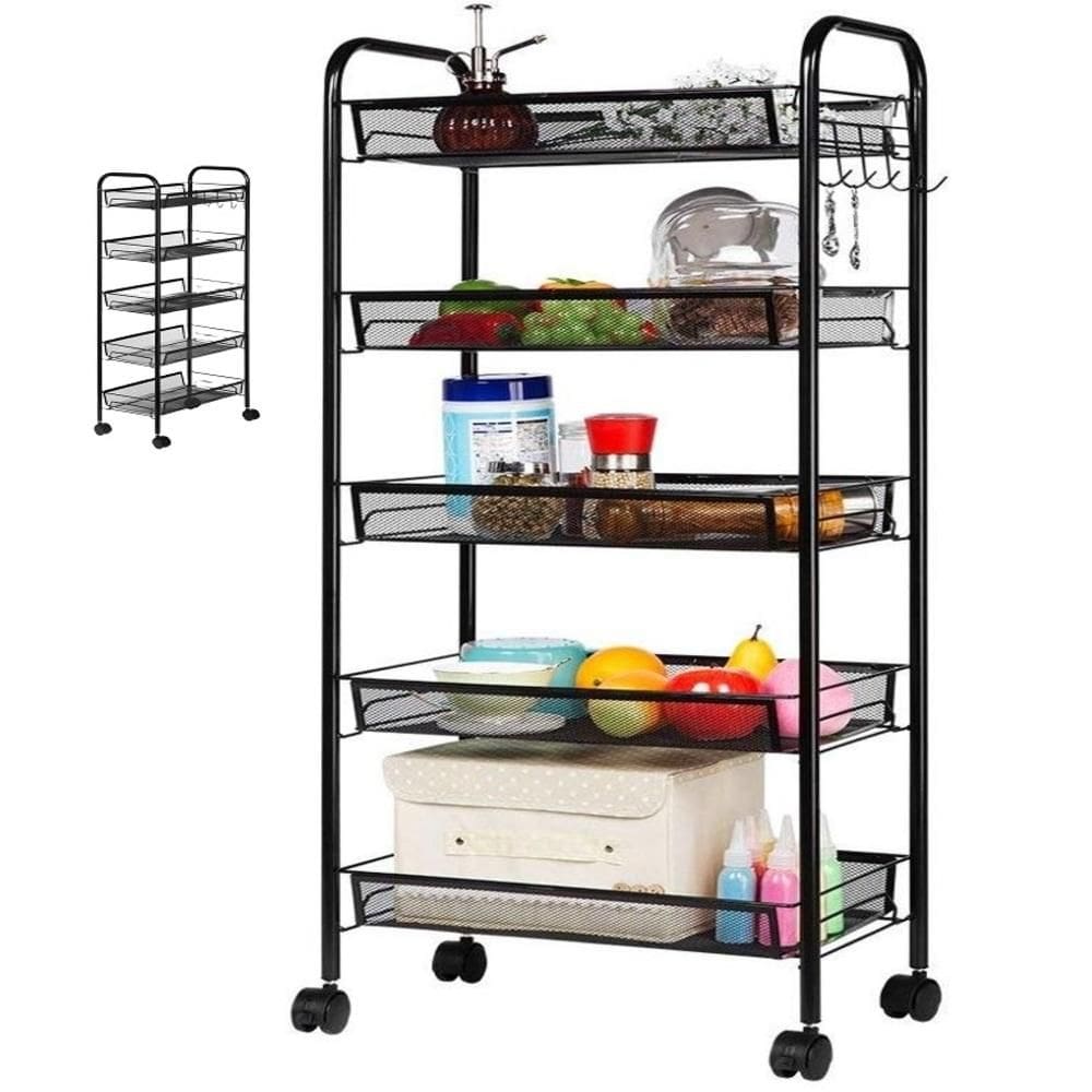 Carrinho Organizador Multiuso 5 Prateleiras Em Aço Preto Casa Salao Escritorio Portatil