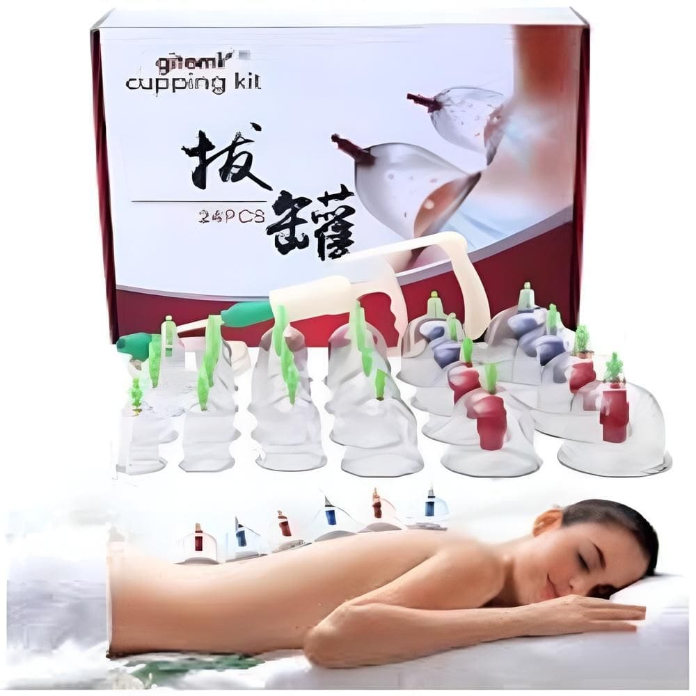 Kit 24 Ventosas Ventosaterapia Copos Massoterapia Chines Acumputura Terapia Succao Estetica Com Bomba Manual