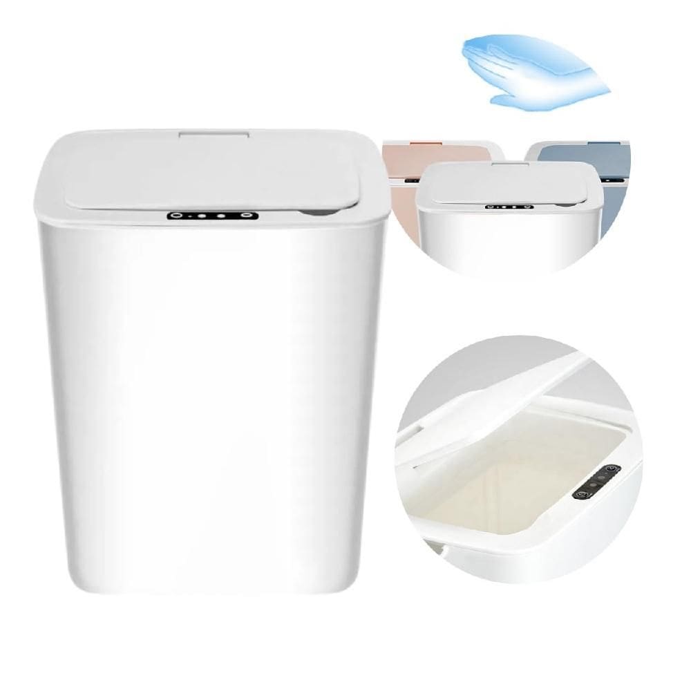Lixeira Automatica 14L Cesto De Lixo Com Sensor Inteligente Para Cozinha Banheiro Casa Moderna Luxo Branca