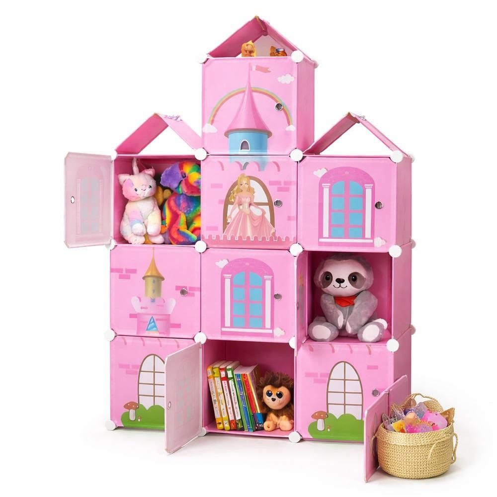 Armario Infantil Rosa Meninas Modular Guarda Roupa Organizador De Brinquedos E Sapateira Com 13 Modulos