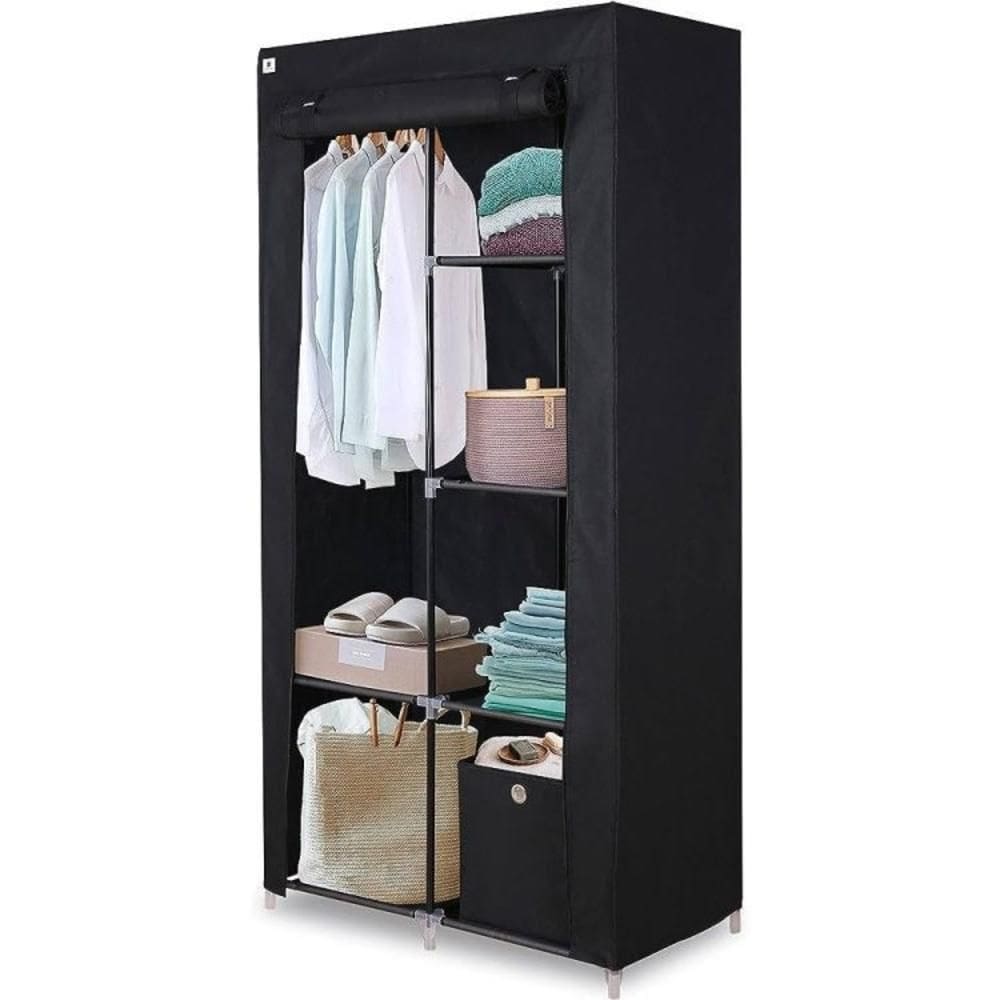 Cabideiro Guarda Roupa Duplo Portatil Armario Dobravel 5 Prateleiras Organizador Para Roupas Preto