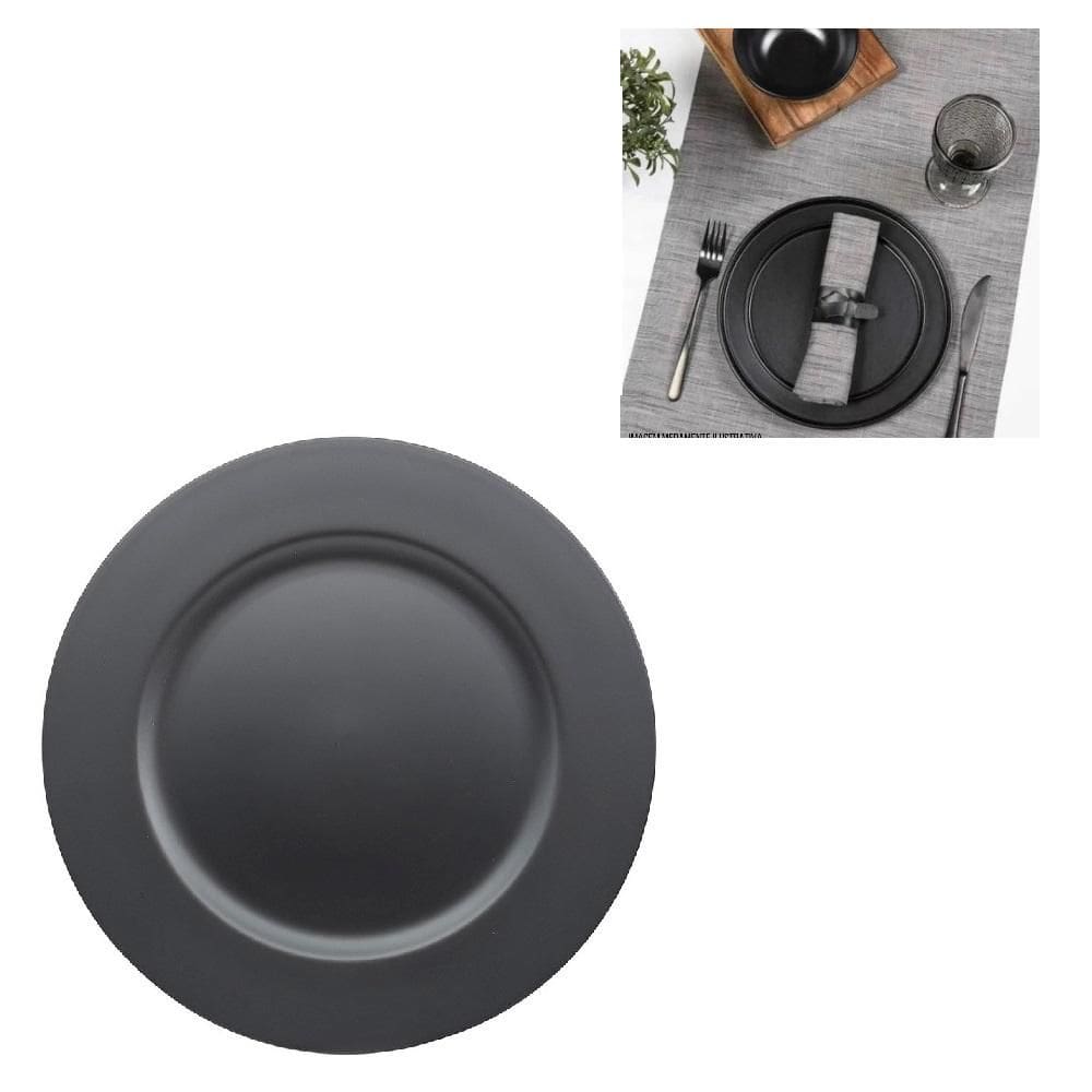 Sousplat Redondo Grande 33Cm Preto Organizador Mesa Em Inox Prato Buffet Restauante Multiuso