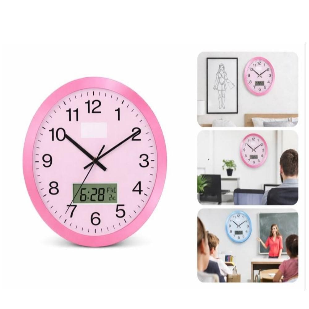 Relogio Rosa Analogico Parede Calendario Termometro Digital Despertador Escritorio Sala Luxo