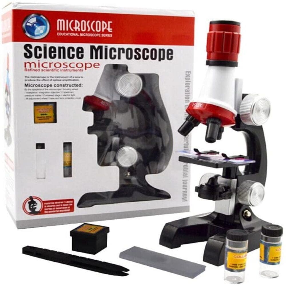 Kit Acessorios Laboratorio Microscopio 100X 400X 1200X Estudantil Aumento Led Infantil
