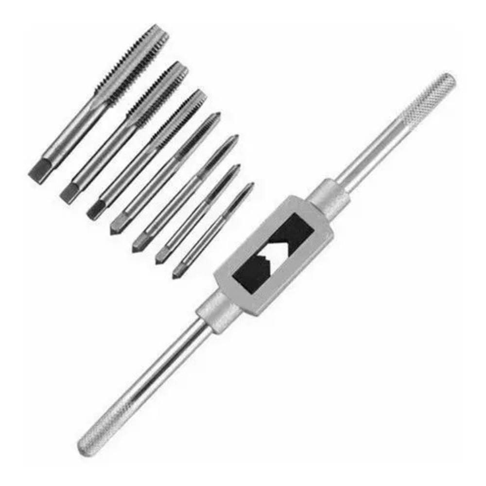 Jogo  Completo 8 Peças Tarracha Macho Cossinete Madeira Aluminio Pente Abre Kit Rosca