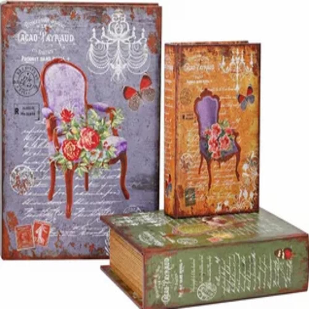 Kit 3 Caixas Livro Secreto Falso Decorativo Madeira Porta Objetos Documentos Estilo Antigo Fake Cofre Magnetico