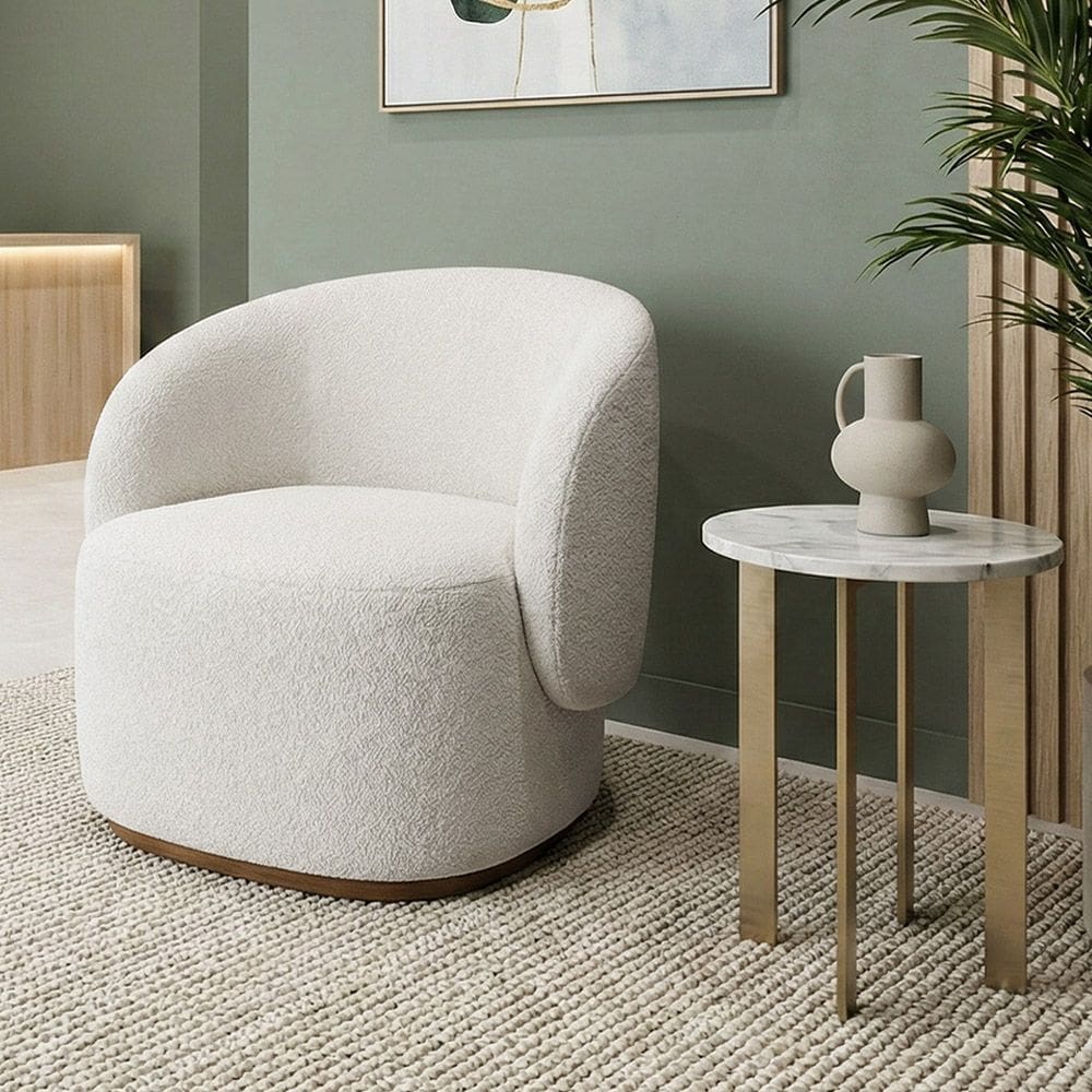 Poltrona Orgânica Premium para Recepção Clinica Design Curvo e Confortável Bouclê Italiano Off White