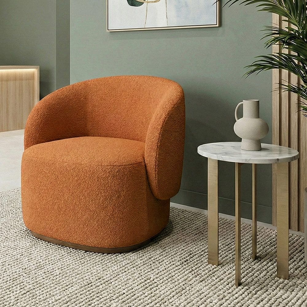 Poltrona Orgânica Premium para Recepção Clinica Design Curvo e Confortável Bouclê Italiano Terracota