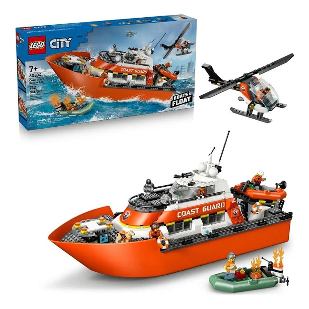Lego 60504 City – Navio , helicóptero e Bote Resgate Guarda Costeira - ( Bote e Barco 42Cm Flutua na Agua ) - 742 peças