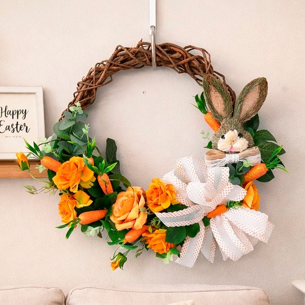 Guirlanda Arranjo Coelho Cenoura Laço Decoração Páscoa 40cm