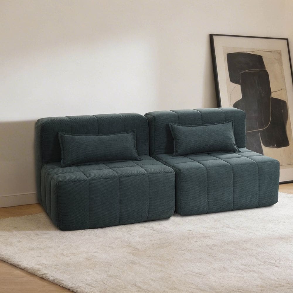 Sofá Modular 2 Lugares Easybox Cabecasa Madeiraoriginals Cotelê Verde Escuro