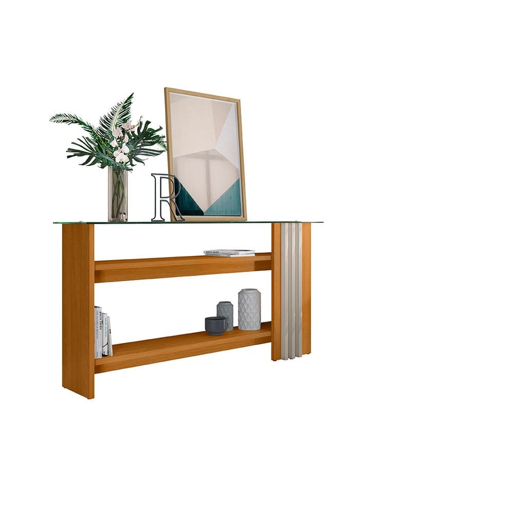 Aparador Frizz 150cm com Prateleiras e Base de Vidro Cinamomo e Off White Liberty Móveis