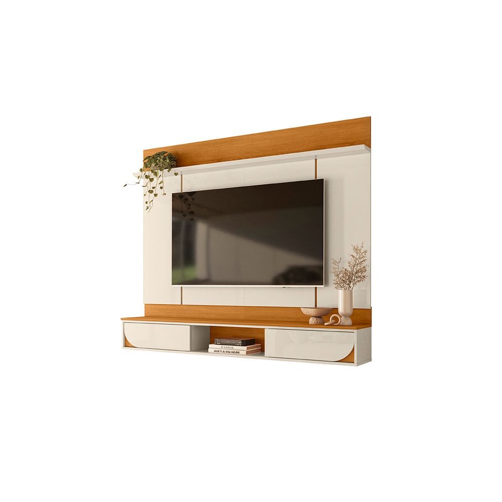Painel Home Suspenso AURA Cinamomo e Off White para TV até 65 com Bancada 1,82m Liberty Móveis